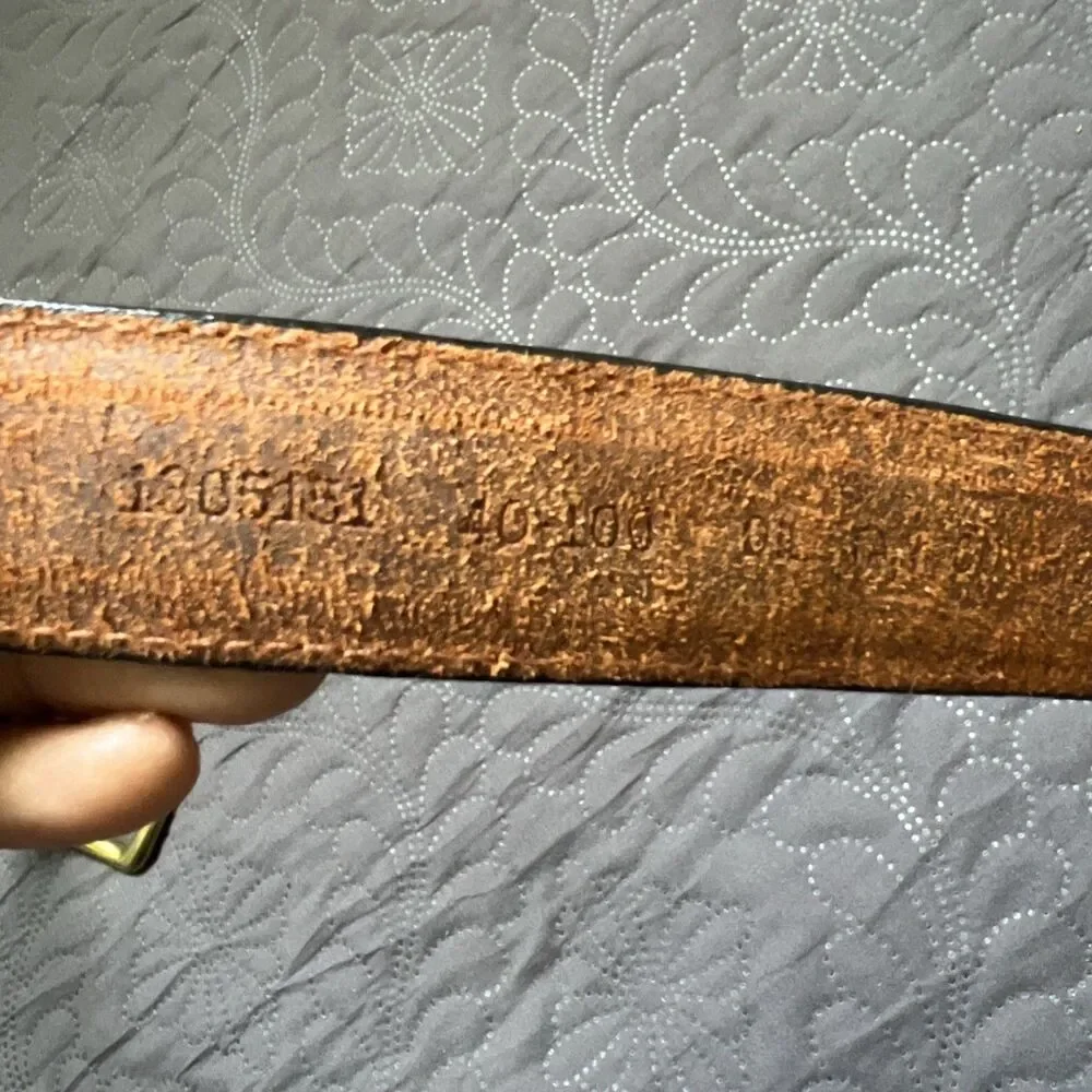 John Henry Full Grain Oil Tan Cowhide Leather Belt SZ38 Brown Woven w/Brass Buck
